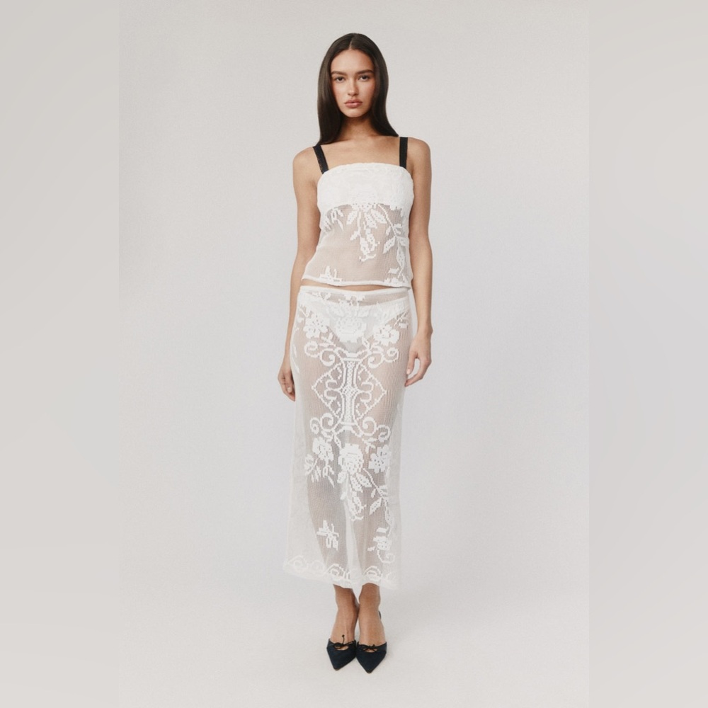 WITH JEAN White Lace Skirt